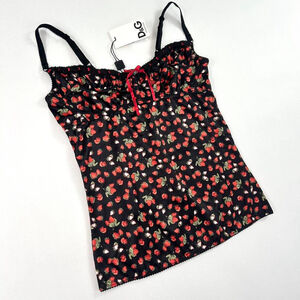 y2k D&G NWT black bustier tank top with strawberry print